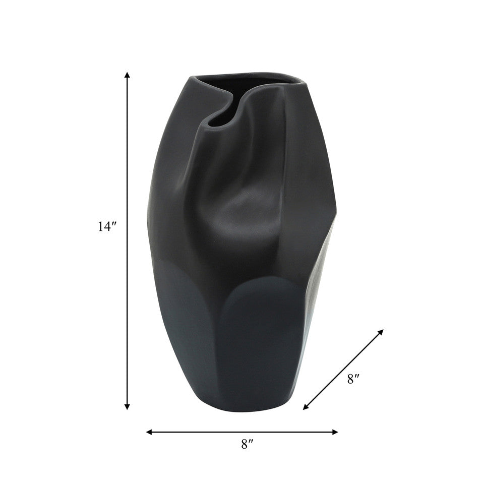Cer, 14"h Abstract Vase, Black