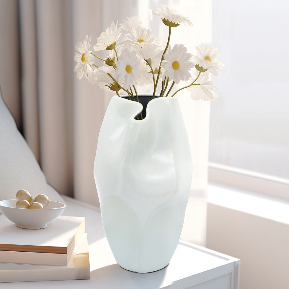 Picasso White Ceramic Modern Vase, 14"