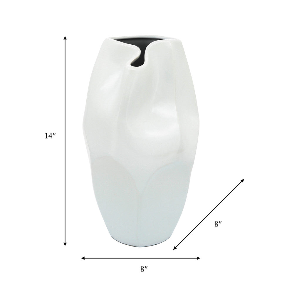 Picasso White Ceramic Modern Vase, 14"