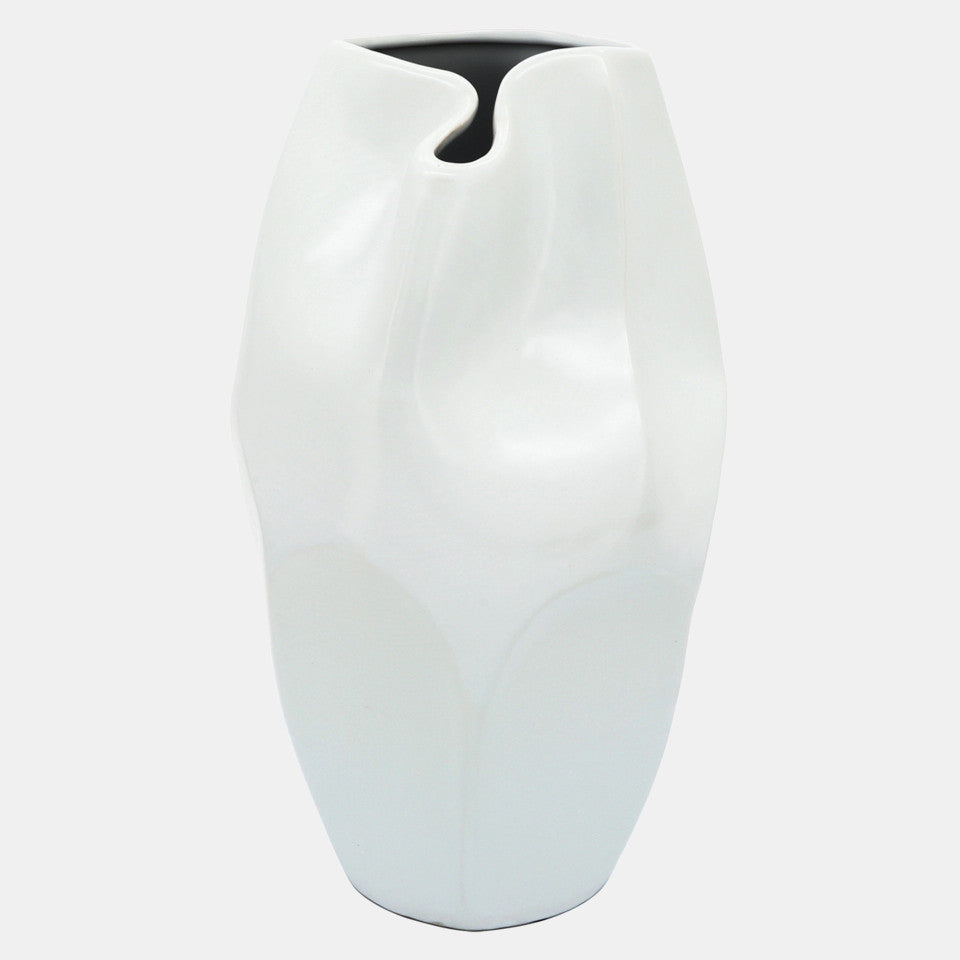 Picasso White Ceramic Modern Vase, 14"