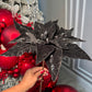 Elegant Black Velvet Glitter Poinsettia Flower set of 3 Flower