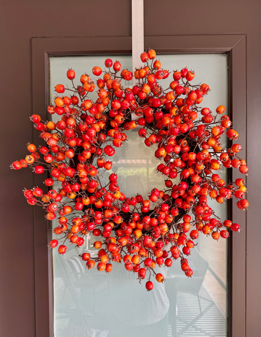 Faux Orange Berry Wreath 19'' Christmas Holiday Winter Fall Autumn Decor