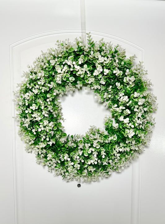 Chiara Artificial Green White Boxwood Decorative Wreath Indoor/ Outdoor Use 23''