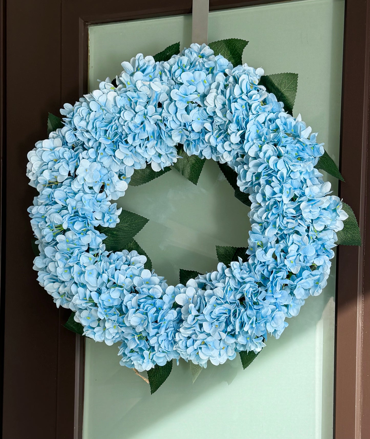 Capri Large Luxury Blue Silk Hydrangea Wreath, 22 In All Season UV Resistant