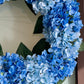 Capri Luxury Mixed Blue Silk Large Hydrangea Wreath, 22 In Indoor outdoor use