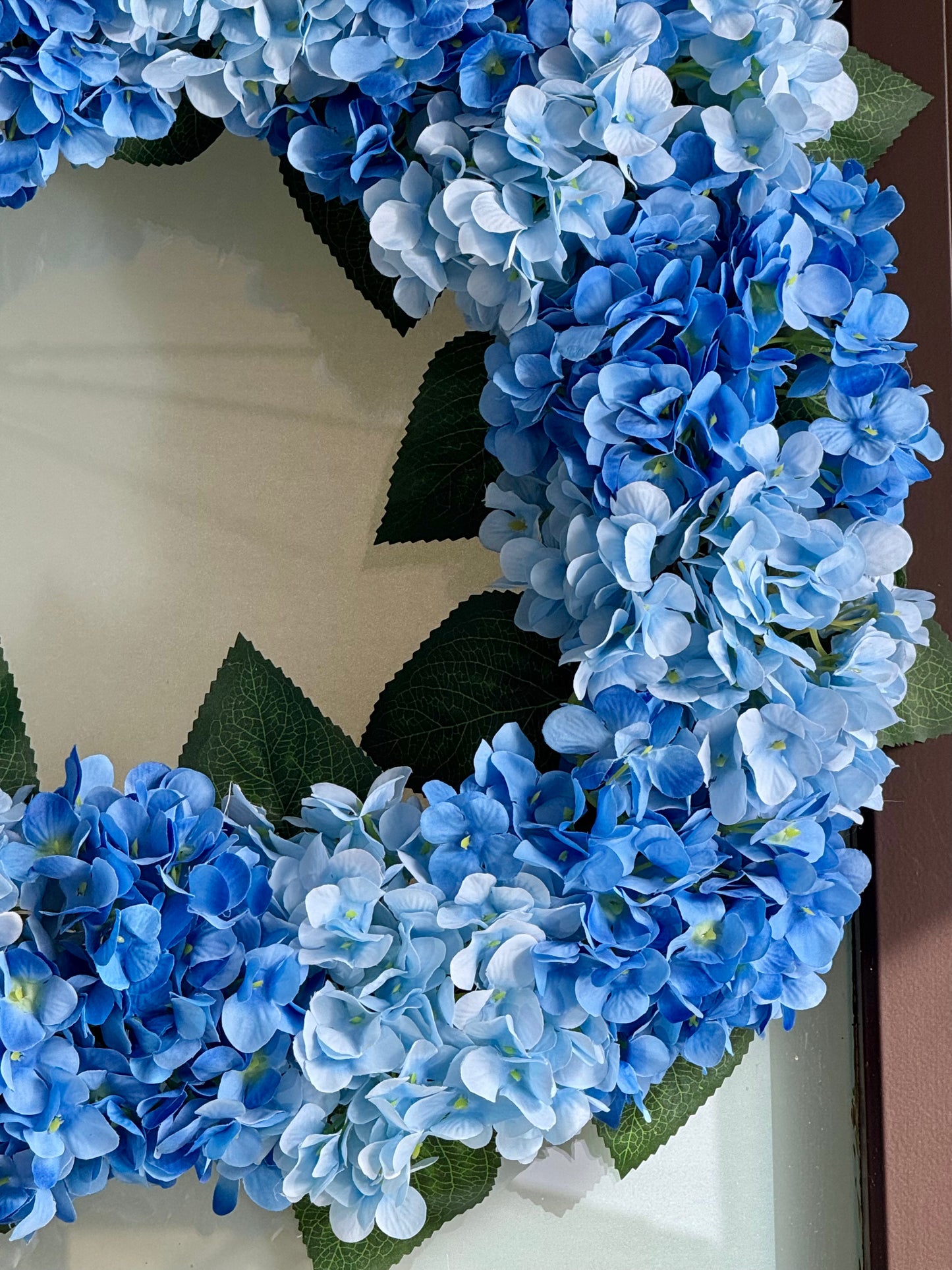 Capri Luxury Mixed Blue Silk Large Hydrangea Wreath, 22 In Indoor outdoor use