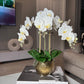 Selina Phalaenopsis Floral White Orchid Arrangement in Gold Ceramic Round Hammered Vase