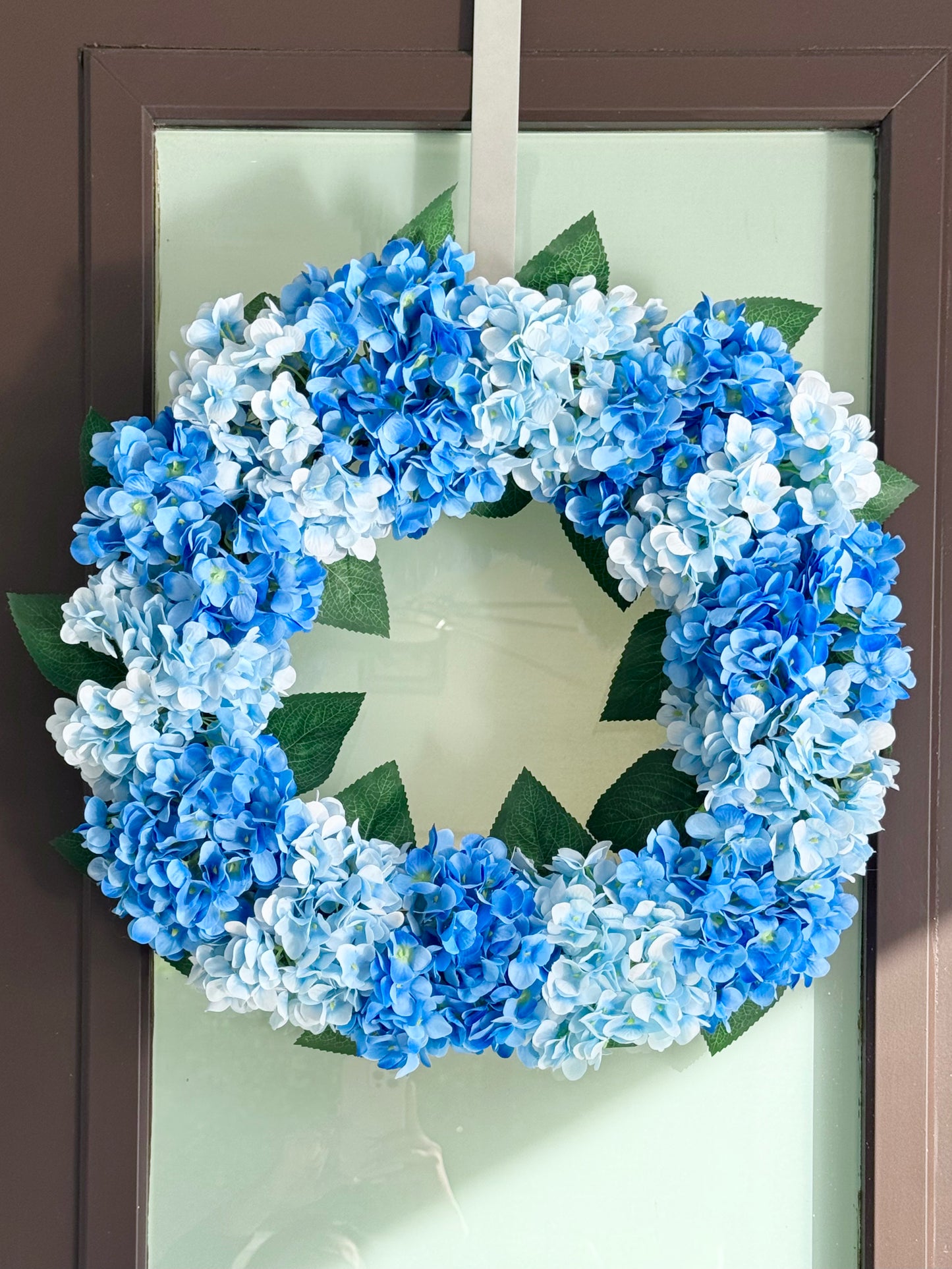 Capri Luxury Mixed Blue Silk Large Hydrangea Wreath, 22 In Indoor outdoor use