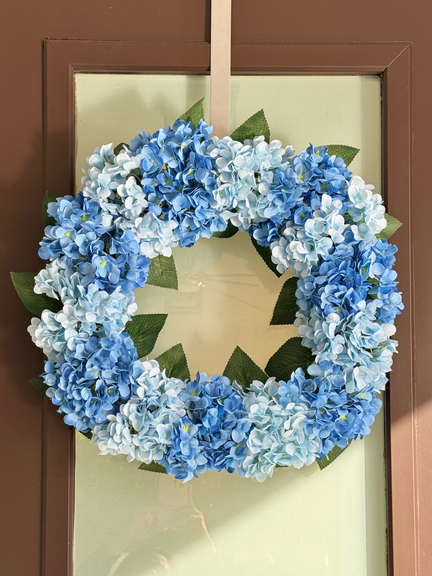 Capri Luxury Mixed Blue Silk Large Hydrangea Wreath, 22 In Indoor outdoor use