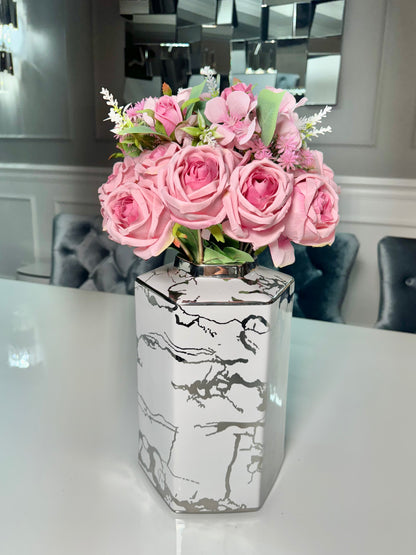 Silk Rose Flower Bouquet Light Blue and Pink 6 roses high quality roses