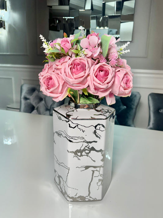 Silk Rose Flower Bouquet Light Blue and Pink 6 roses high quality roses