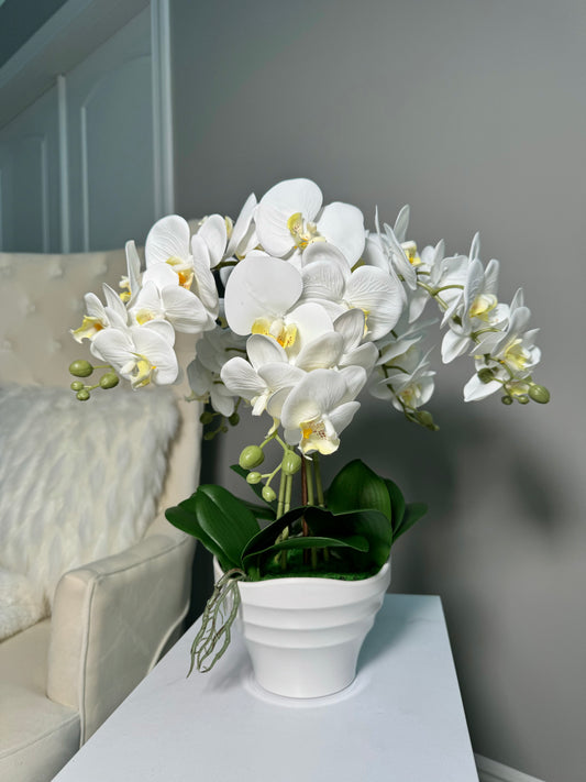 Real Touch Phalaenopsis Orchid Floral Arrangement with White Vase