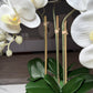 Selina Phalaenopsis Floral White Orchid Arrangement in Gold Ceramic Round Hammered Vase