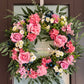 Lyla Pink Rose Green Beech Door Wreath  24" All Season Indoor Outdoor