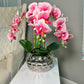 Giulia Real Touch Pink White Orchid Arrangement in Beveled Silver Vase