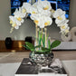 Giulia White Orchid Arrangement in Beveled Silver Ceramic Vase Silk