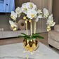 Amira Large Real Touch Phalaenopsis Orchid Floral Arrangement in Round Ribbed Gold Vase