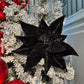 Elegant Black Velvet Glitter Poinsettia Flower set of 3 Flower