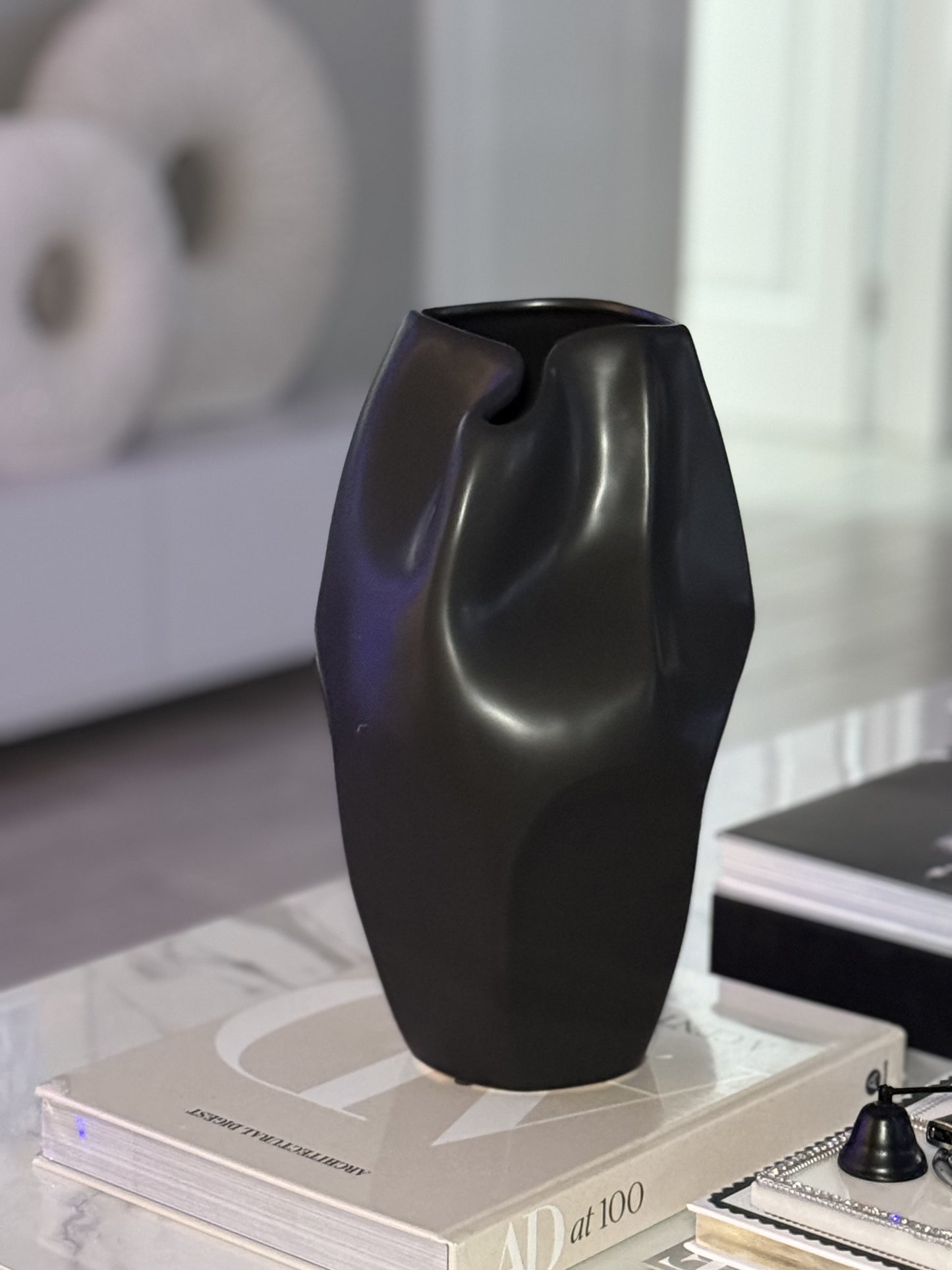 Picasso Ceramic Black Abstract Modern Vase 14"