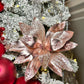 Rose Gold Metallic Poinsettia Flower Stem beaded with Sequins Set of 3