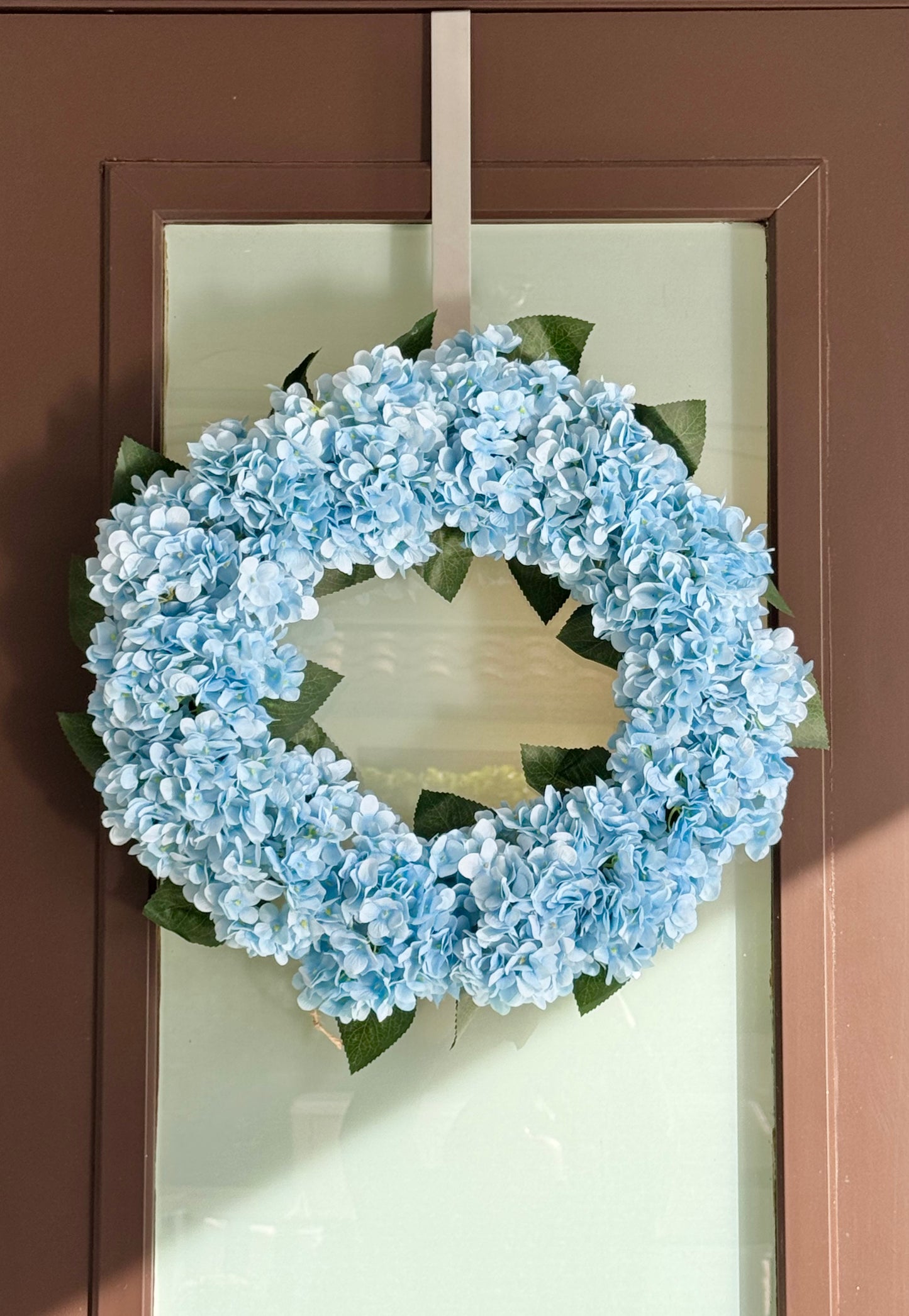 Capri Large Luxury Blue Silk Hydrangea Wreath, 22 In All Season UV Resistant