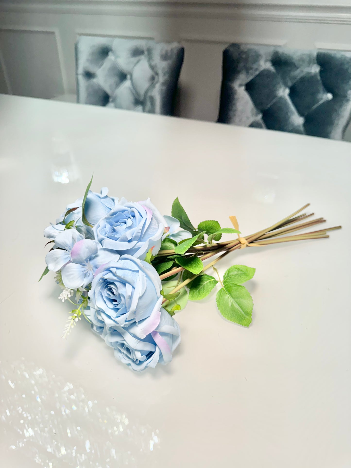 Silk Rose Flower Bouquet Light Blue and Pink 6 roses high quality roses