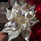 Metallic Champagne Pearl Poinsettia Christmas Flower Stem Spray 13'' Set of 3