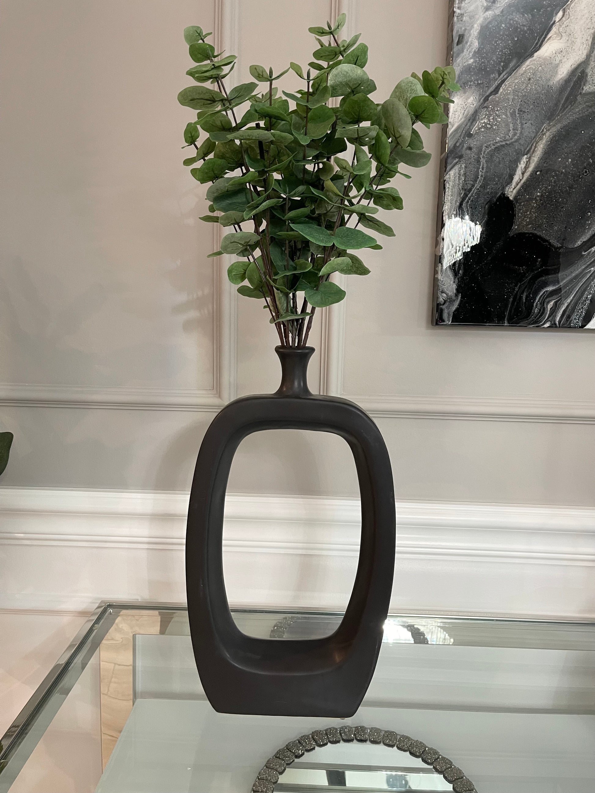 Modern Cut Out Vase Beige and Black