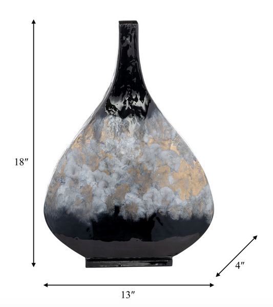 Diana 18"h Black and Gold Modern Metal Vase