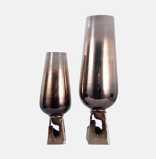 Elisa Champagne Glass Vase With Metal Base Sleek Design