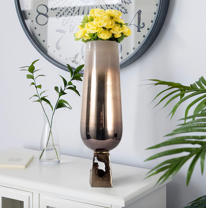 Elisa Champagne Glass Vase With Metal Base Sleek Design