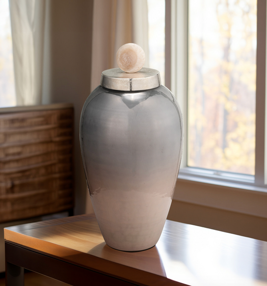 Barcelona Glass Ginger Jar with Knob Chic Elegant Grey Blush Vase