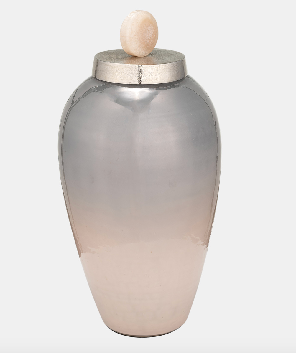 Barcelona Glass Ginger Jar with Knob Chic Elegant Grey Blush Vase