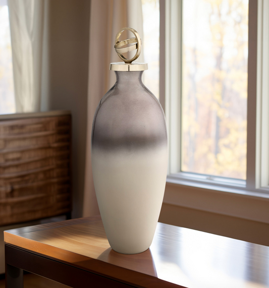 White Gold Glass Vase with Sphere Lid