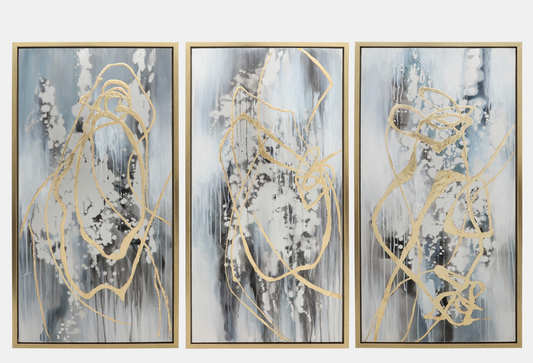 Modern Abstract Canvas Multi On Gold Frame Set of 3