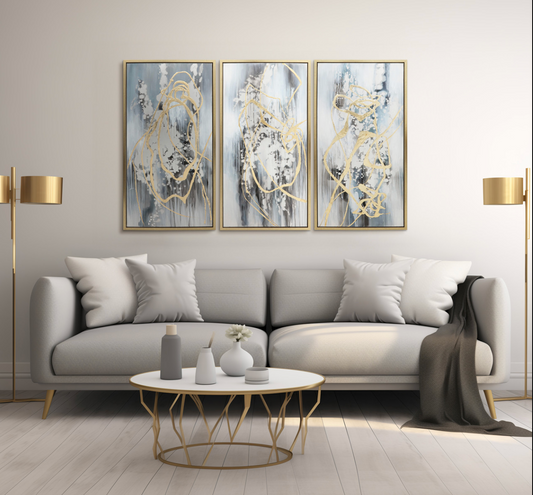 Modern Abstract Canvas Multi On Gold Frame Set of 3