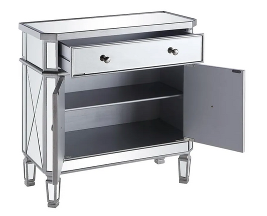 Willlow Mirrored Chest Cabinet Nightstand in Silver 32''