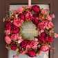 Zoey Large Burgundy Red Peachy Pink Faux Peony Flower Wreath  23" Fall Autumn Season