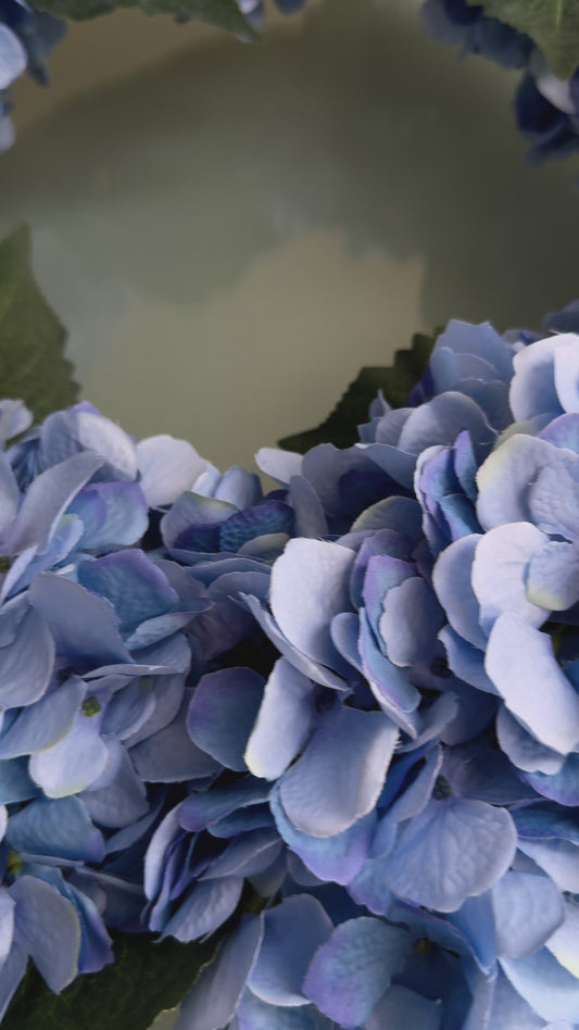 Capri Large Luxury Blue Silk Hydrangea Wreath, 24in All Season UV Resistant