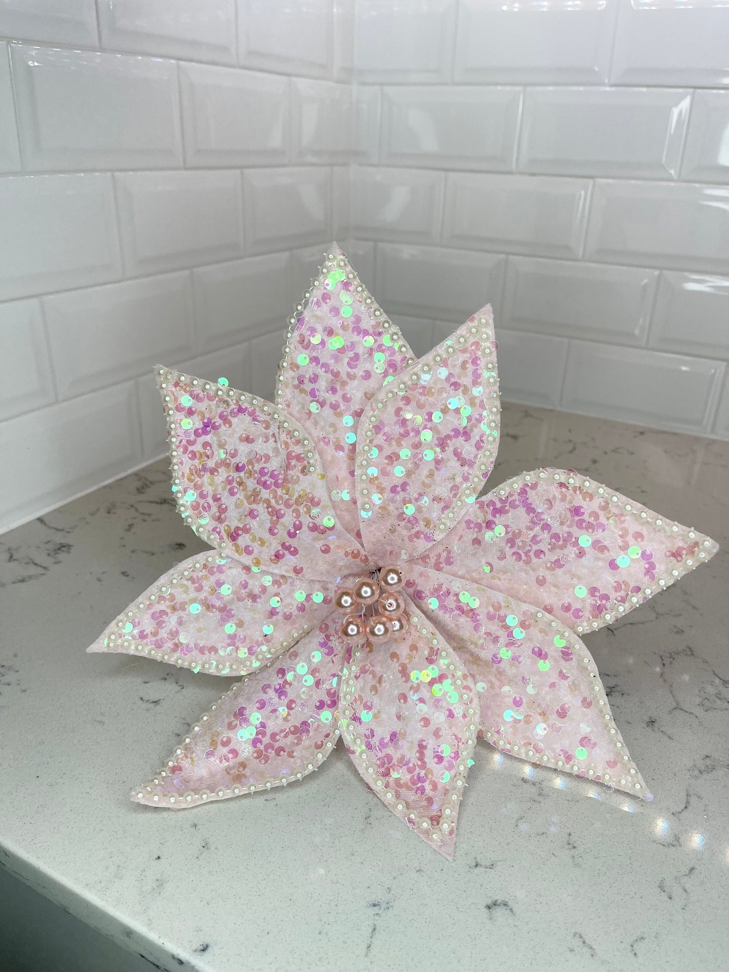 Pink Multicolored Poinsettia with Sequins and Pearls